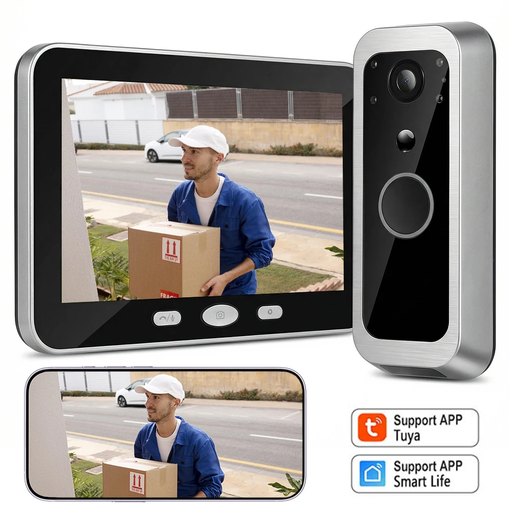 

Tuya Smart Doorbell 160° Wide View Angle 5 Inch Screen Wireless Video Door Phone Intercom System 5000mAh Battery PIR Detection