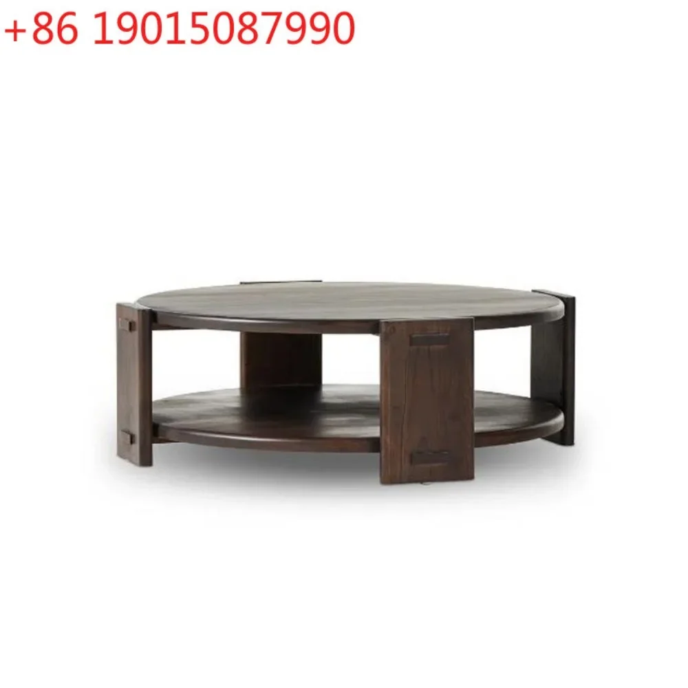 

New Nordic retro solid wood round coffee table living room home