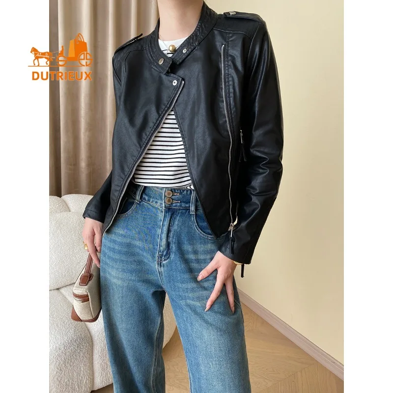 2025 New Spring Autumn Women's Fashion Real Leather Jacket, 100% Genuine Sheepskin, Simple and Motorcycle Coat for Woman