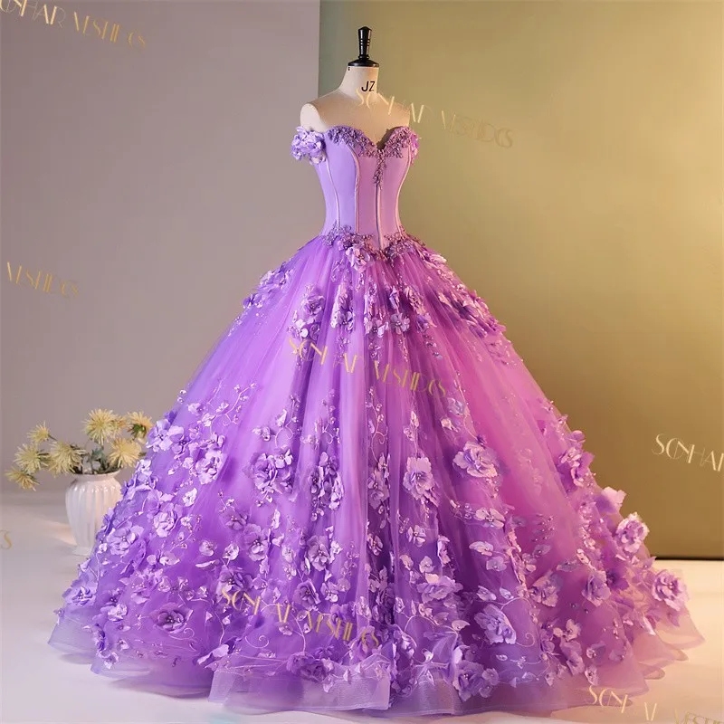 Sonhar-Vestidos de quinceañera con flores dulces, Vestidos de fiesta de lujo, Vestidos de baile de graduación de encaje personalizados, 2024