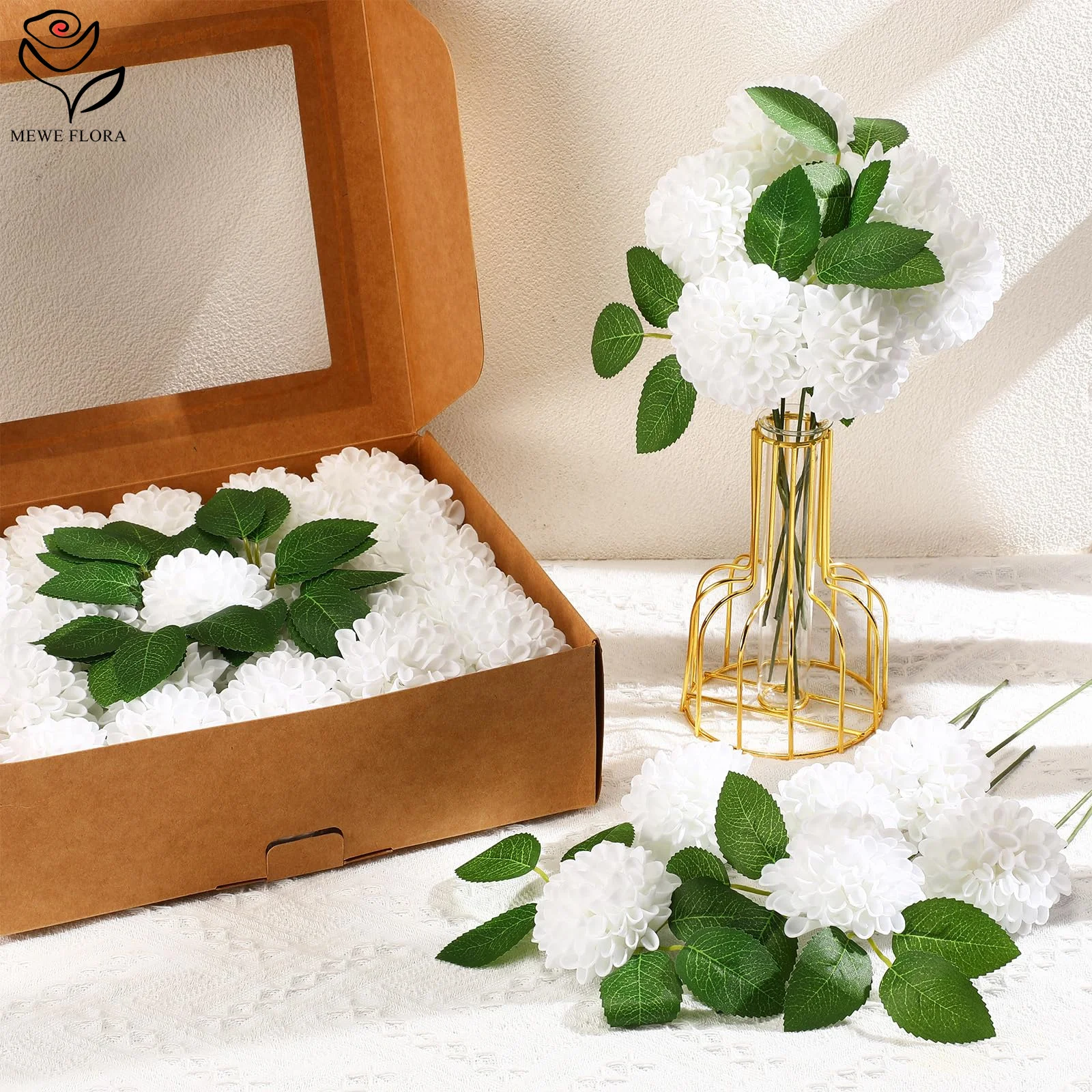 25pcs Artificial Hydrangea Flower With Stems Fake Foam Dahlia Wedding Party Decoration Simulation Chrysanthemum Ball Home Decor