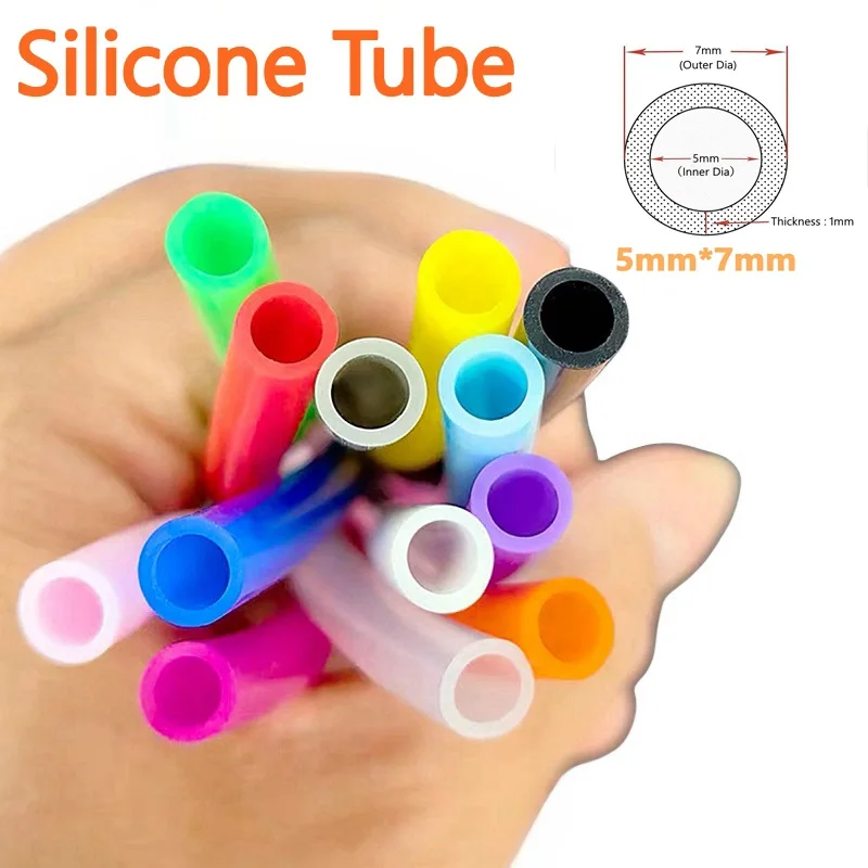 1/5 Meters I.D 5mm O.D 7mm Colorful Silicone Tube Drink Pipe Water Connector Plumbing Food Grade Flexible Rubber Hose Tasteless