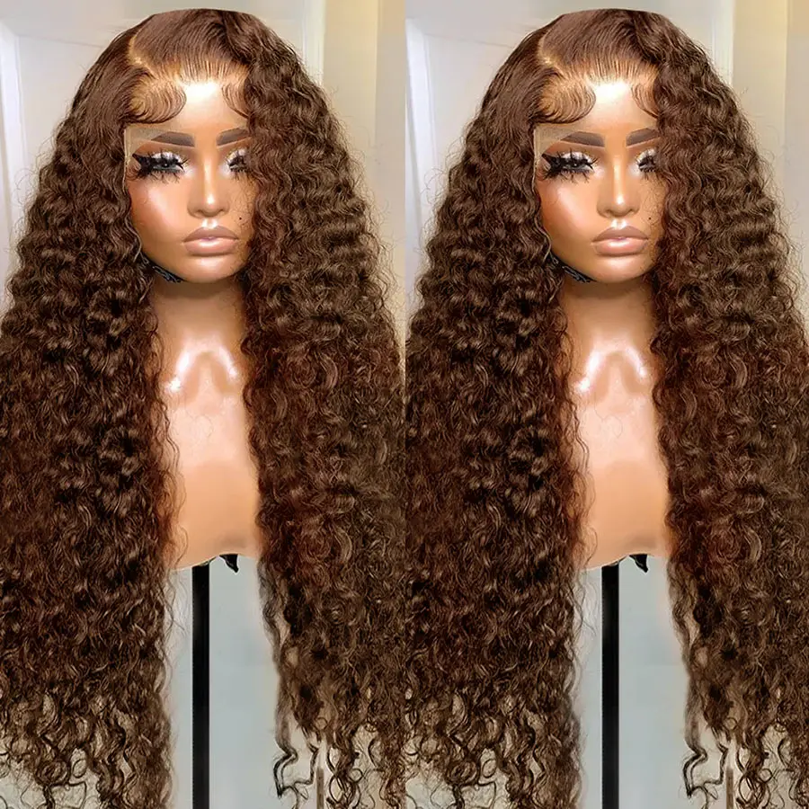 

Brown Deep Wave Lace Front Human Hair Wigs Colored 13x4 Curly Lace Front Human Hair Pre Plucked 13x6 Lace Frontal Wig for Women