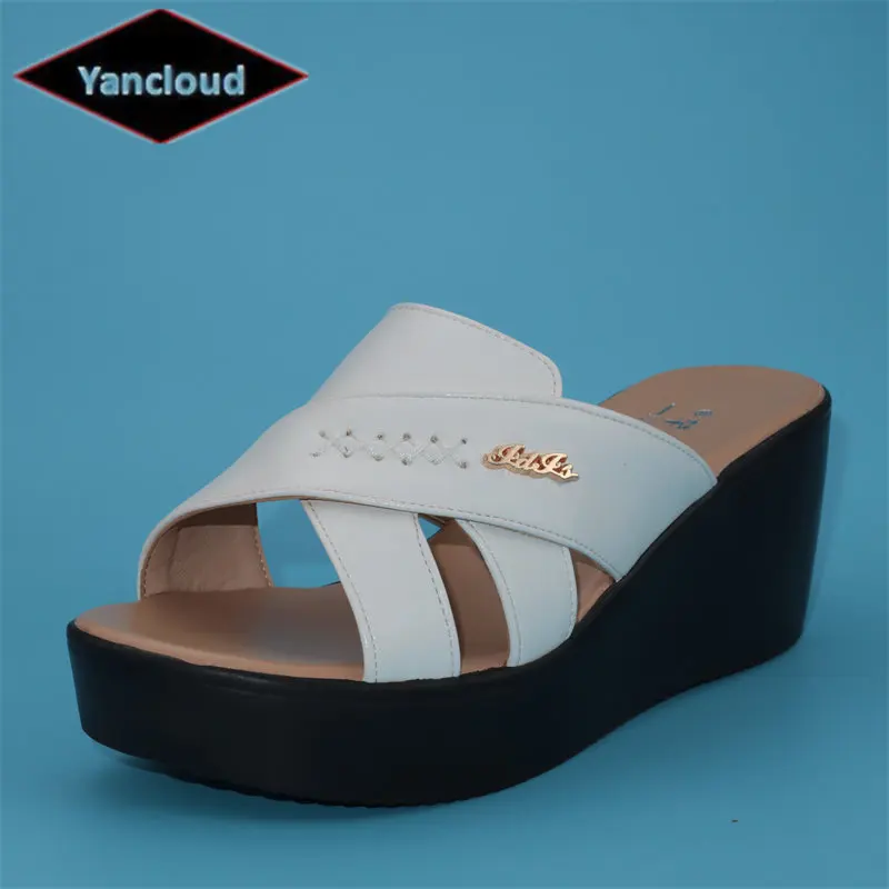 

Plus Size 32-43 Original Medd Heels Soft Leather Shoes Women's Platform Slides Summer 2023 Office Beach Mom's Slippers Wedges