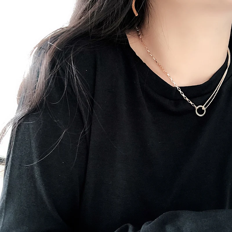 

Titanium With 18K Gold Double Chian Geo Necklace Women Stainless Steel Jewelry Runway Gown Hiphop Rare Glam Japan Korean Fashion