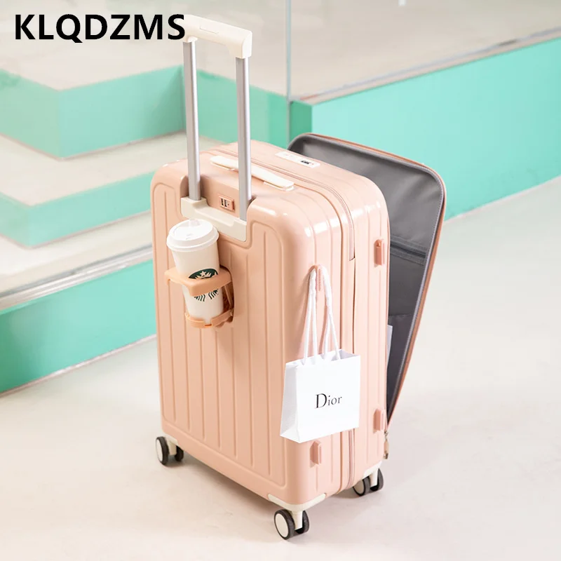 KLQDZMS-Valise de voyage ABS + PC pour femme, valise à roulettes, chargement USB, boîte à mot de passe, cabine, 20 po, 22 po, 24 po, 26 po