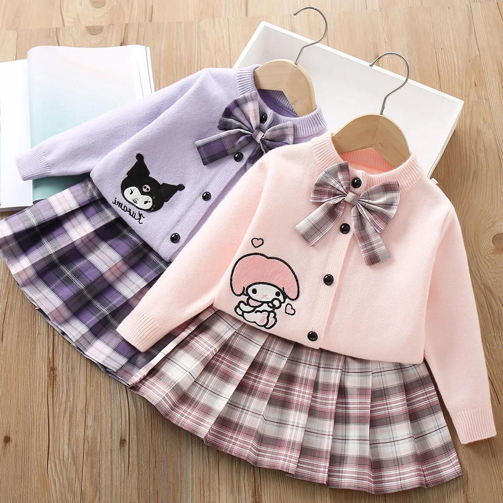 Sanrio Kuromi My Melody Sweater Pleated Skirt Suit Cartoon Casual Preppy Style Jk Uniform Suit Spring Autumn Children\'s Clothing