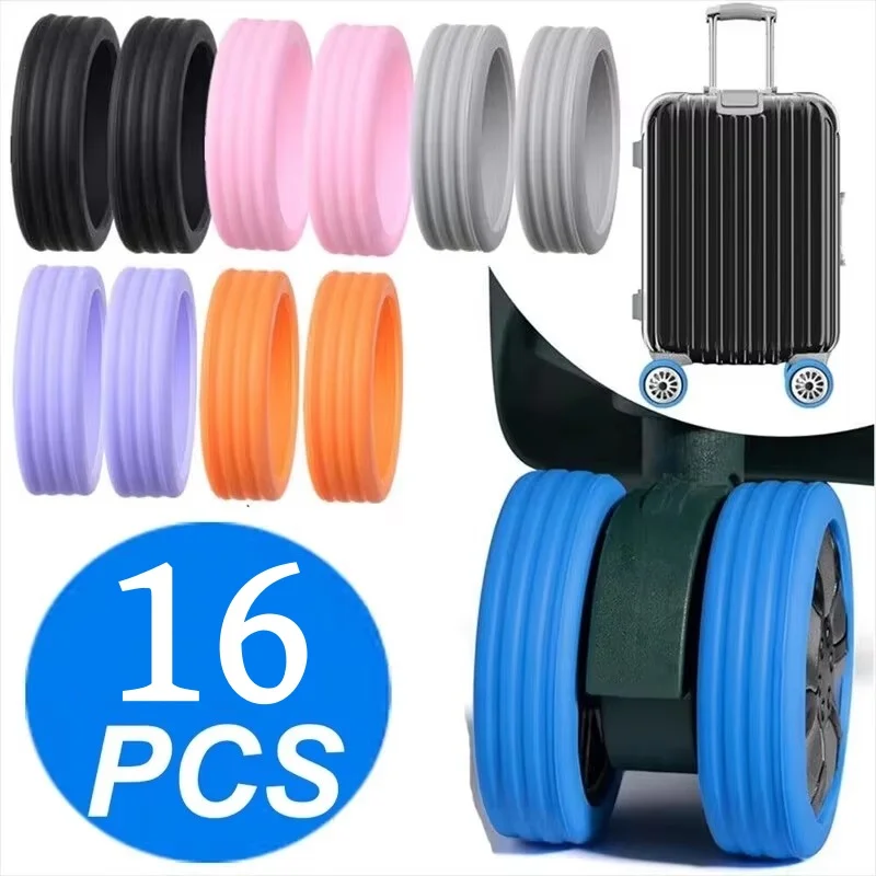 16pcs Silicone Wheel Protector Luggage Compartment Wheel Protect Cover Trolley Case Silent Caster Sleeve Suitcase Accessories
