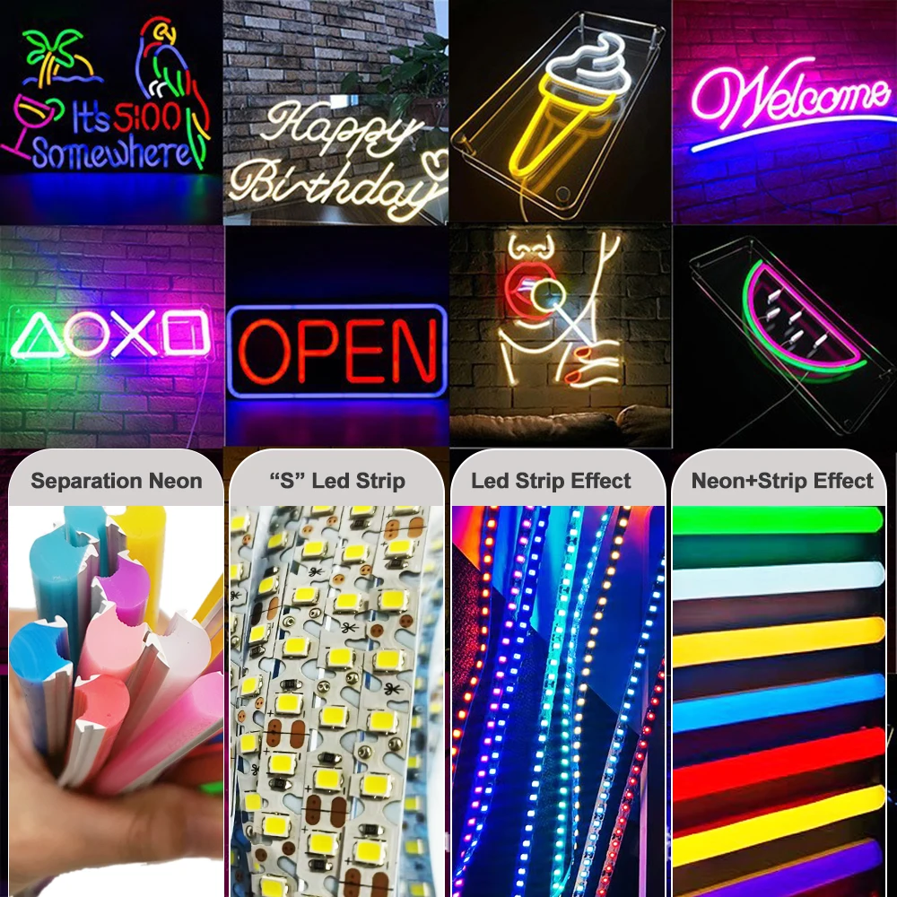 6mm Separation Neon Strip Flexible Bendable Silicone 12Colors DC12V 2835 SMD S Shape 120Leds Tape Light DIY Sign IP67 Waterproof