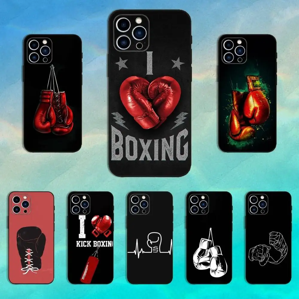 

Boxing Art Gloves Phone Case For iPhone 16,15,14,13,12,11 Plus,Pro Max,XS,X,XR,SE,Mini,8,7,Soft Silicone Black Cover