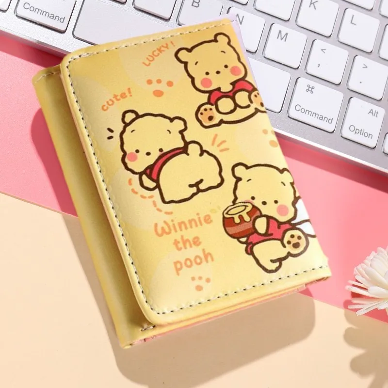 Disney Pooh Bear Winnie Short Wallets Cartoon Pu Leather Purse Card Holders Coin Purses Cute Purse Girls Wallet Money Clip Gifts