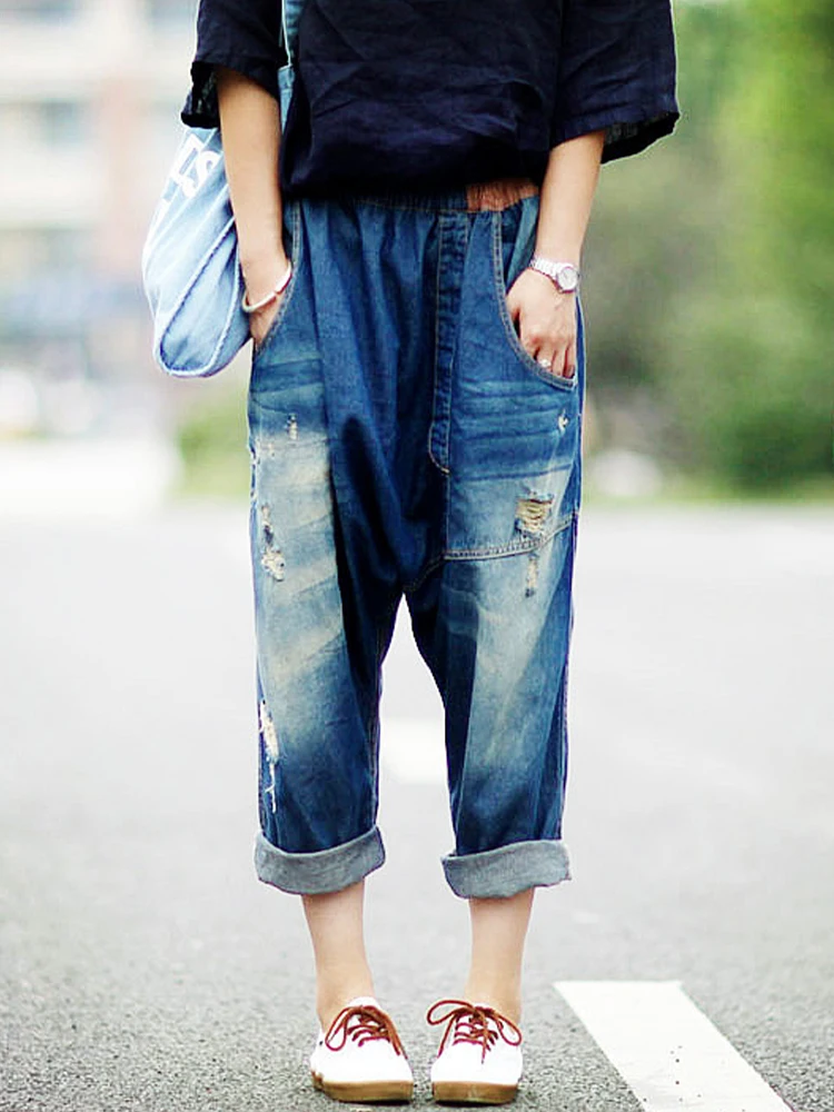 Amax LuluE Brand 2025 Damskie Jesienne Modne Duże Rozmiary Denimowe Spodnie Krzyżowe Klasyczne Luźne Spodnie Damskie Vintage Casual Podarte Jeansy
