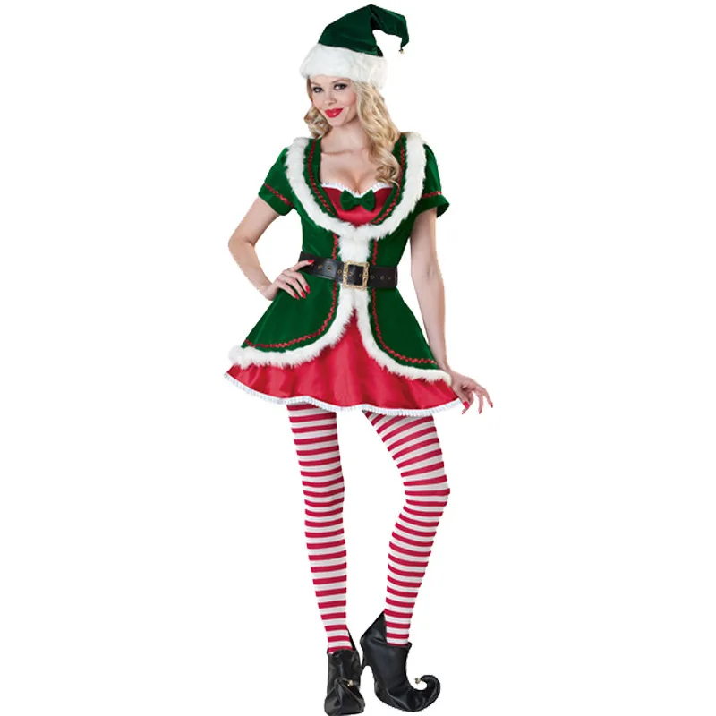 Men and Women Christmas Cosplay Santa Claus Couple Costume Green Elf Halloween Party Stage Performance Costumes Friend\'s Gifts