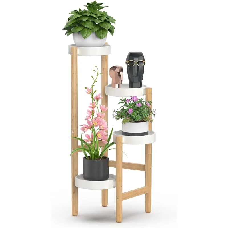 Wisuce-soportes de bambú para plantas de interior, 4 niveles, alto, esquinero, múltiples estantes, mesas de flores para jardín, hogar