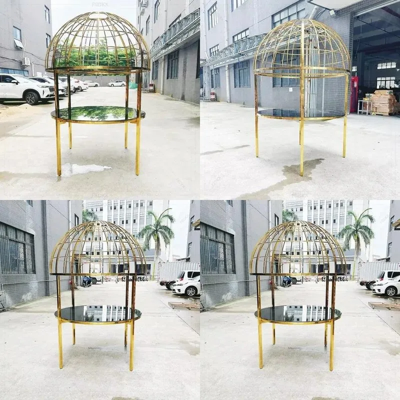 High Quality Wedding Event Decoration Gold Stainless Steel Round Ghost Crystal Dome Wedding Table