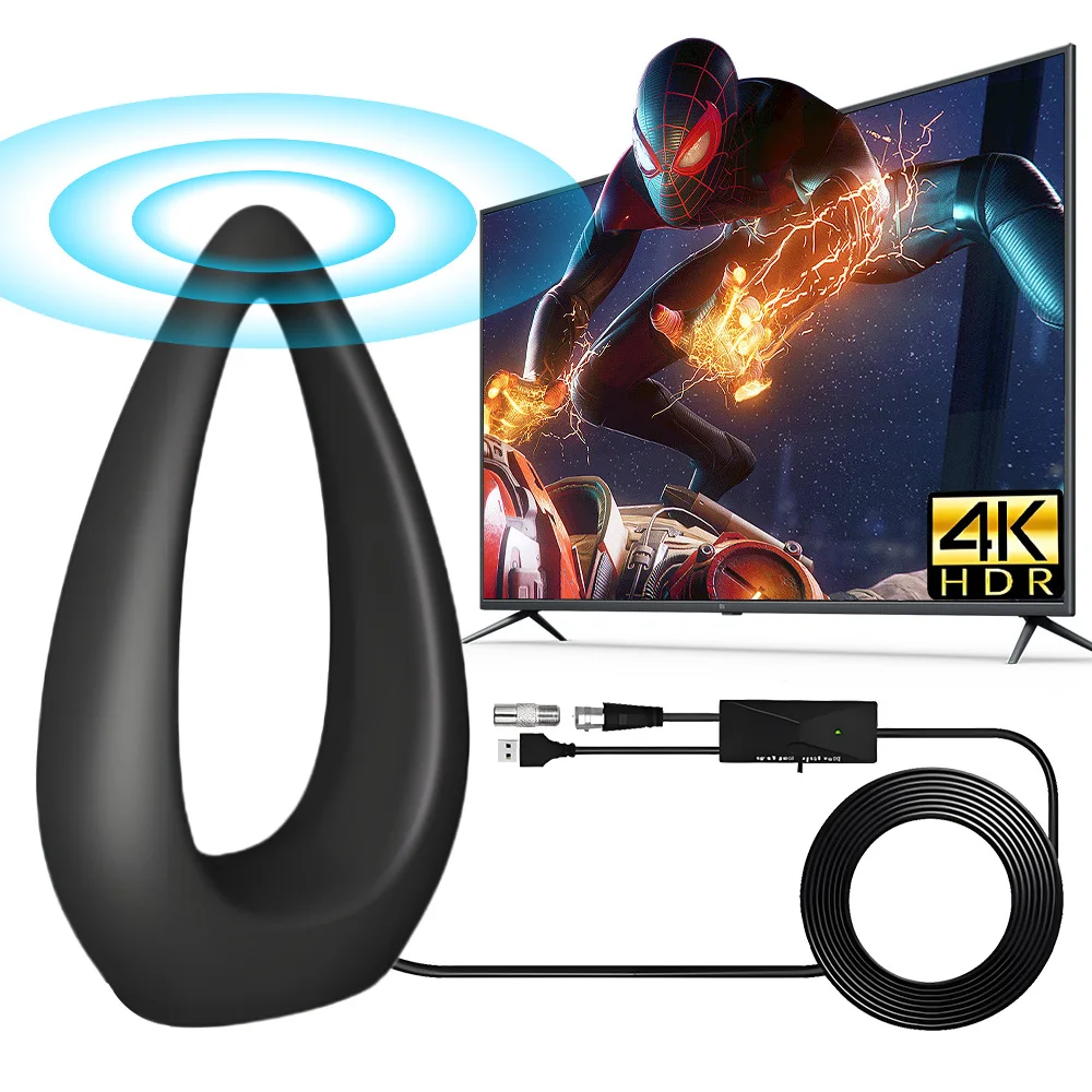 Antenne TV intérieure pour tous les téléviseurs intelligents pour longue portée HD numérique avec amplificateur de signal pour les canaux locaux prend en charge 4K 1080P