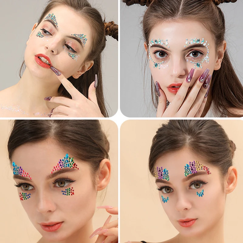 Face Jewels Temporary Tattoo Sticker Glitter Body Gems Gypsy Festival Adornment Party Face Decoration Tattoo Beauty Makeup Tools