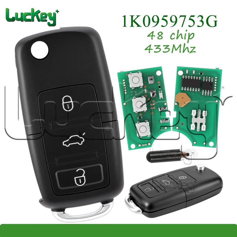 1K0959753G Car Key for VW Passat Golf Caddy Jetta Tiguan Touran EOS SIROCCO for Skoda Octavia 434Mhz 48 Chip Car Flip Remote Key