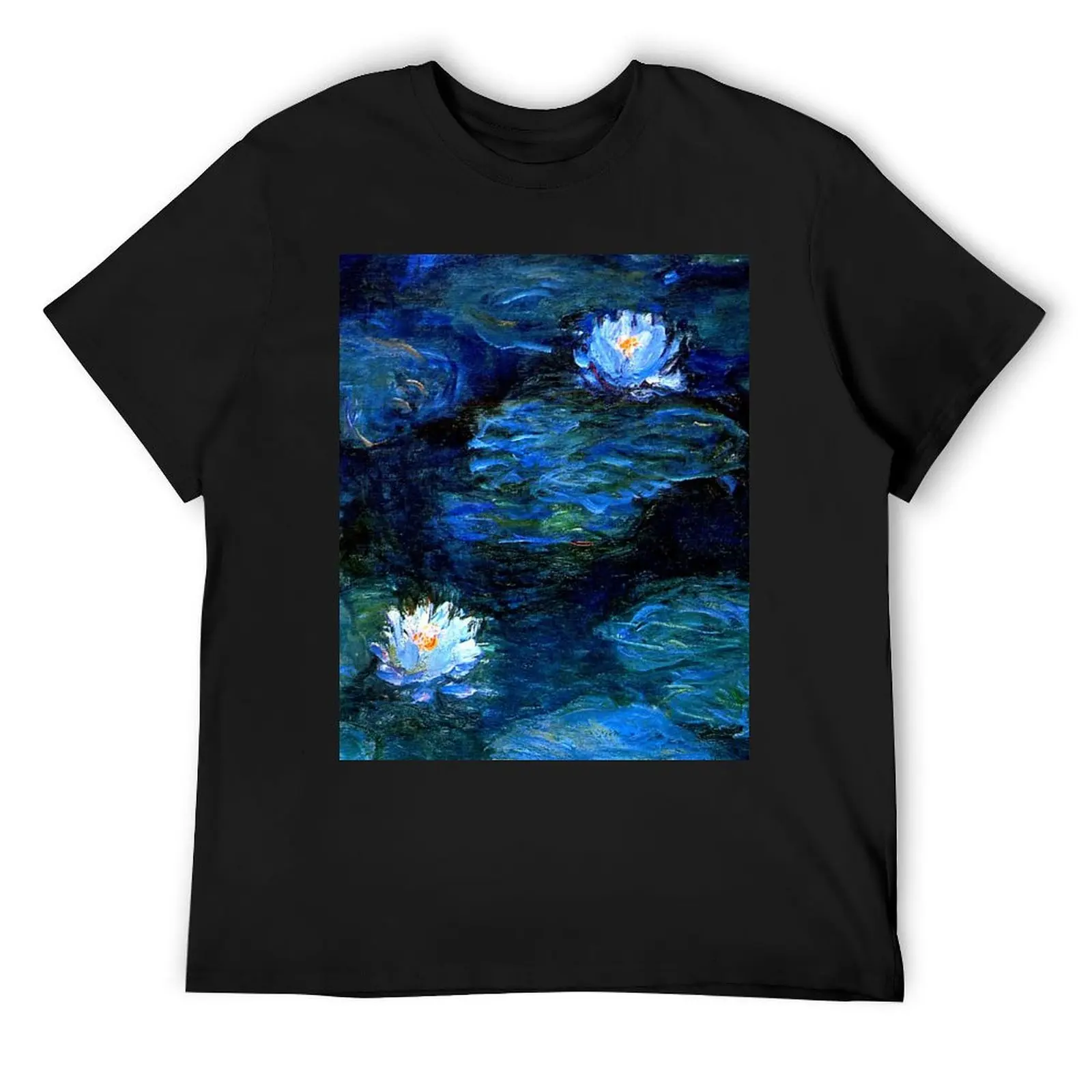 Water Lilies Monet deep blue T-Shirt hippie clothes customizeds Men's t-shirt