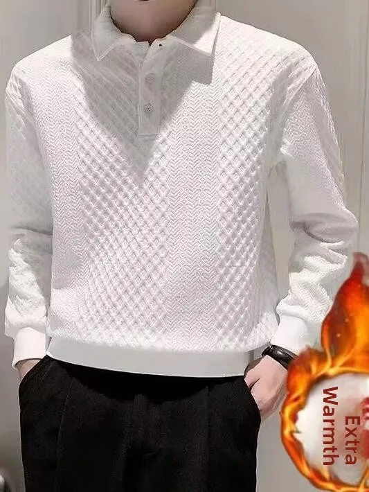 Casual Fleece Lined Men's  Shirt Dark Pattern White Collar Trendy Brand Youthful Style Standard Fit Long Sleeve Winter Ou...
