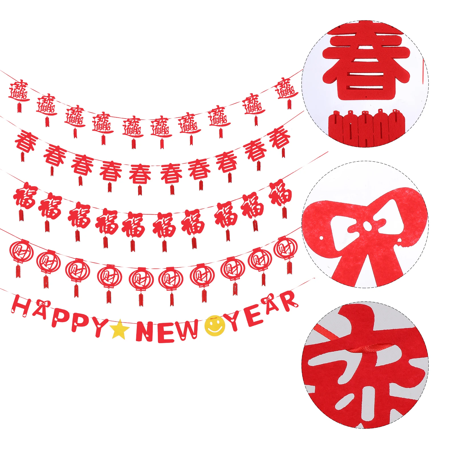 

5pcs New Year Decorative Bunting Hanging Spring Festival Decoration Chinese Reusable Kitchen Fireplace Stairs Door Decoration