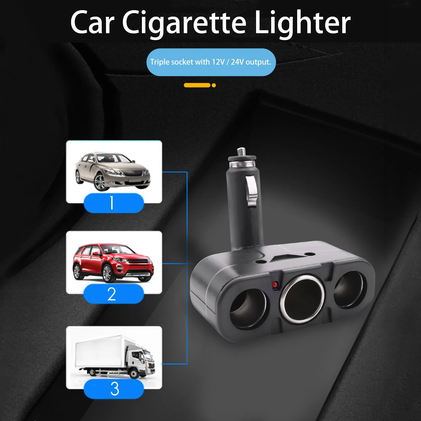 

L77A 3 way Socket Car Lighter Splitter Led Adapter