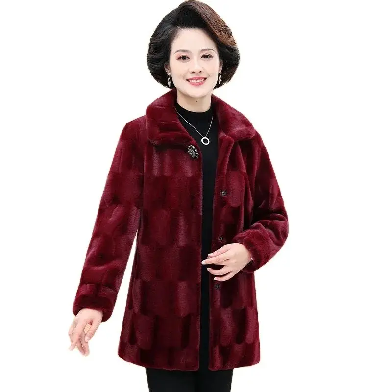 

Middle Aged Woman Winter Mink Hair Overcoat 2022 Female Fur One-Piece Warm Jacket Coat Feminine Loose Large Size Fur Outcoat 5XL