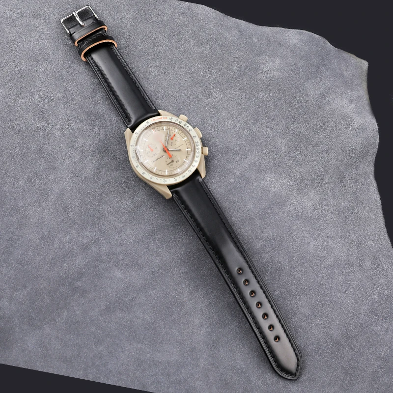 Handmade Japan Horse Leather Watchband18 19 20 22MM Black High-End Wear-Resistant Leather Bracelet Vintage Men\'s Watch Bracelet