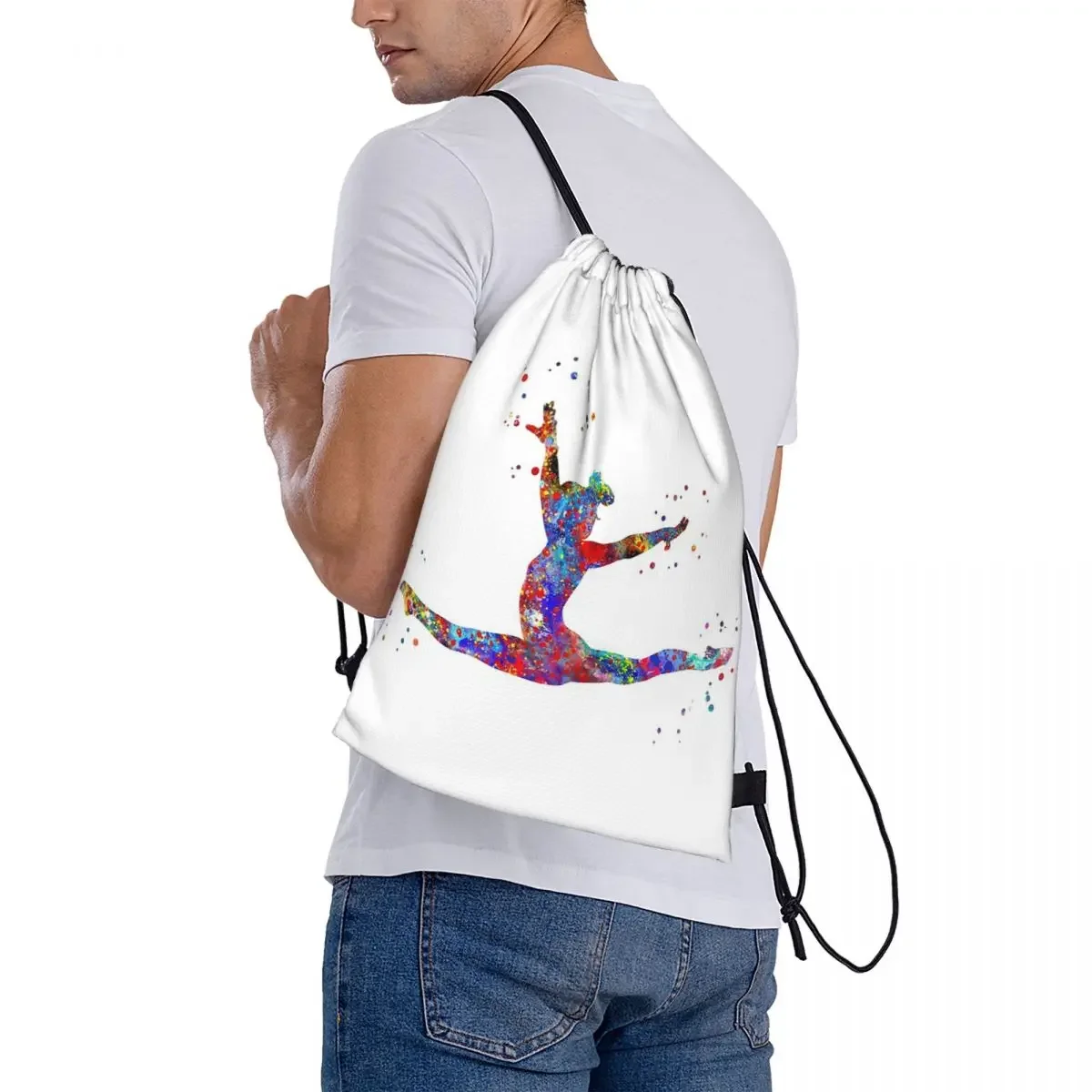 Mochilas de gimnasia con acuarela para hombre y mujer, morral escolar con cordón, bolsa de almacenamiento con bolsillo