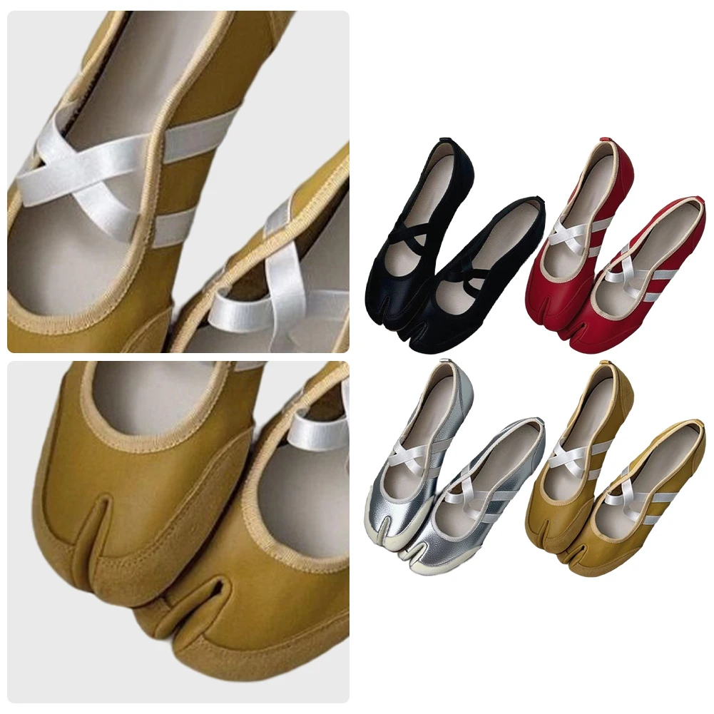 

Women Cross Strap Tabi Flat Shoes PU Leather Split Toe Ballerina Shoes Casual Walking Sneakers for Travel Shopping Party Date