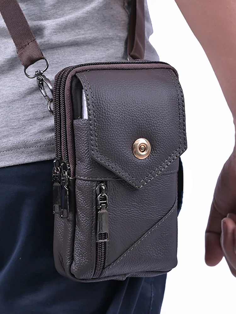 Men Stylish Crossbody Bag Waterproof Leather Vintage Waist Pouch Lightweight Fashion Sling Bag Male Travel Outdoor Bag