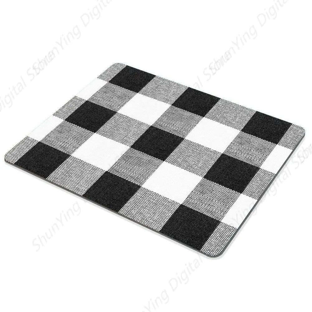 Mn Illustration de tapis de souris noir et blanc, motif de grille de buffle, adapté aux jeux, bureau, ordinateur portable, 25x30cm