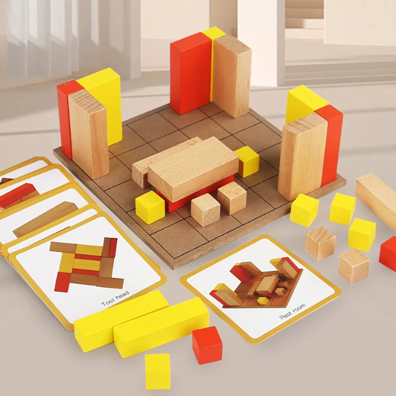 Räumliche 3D Gebäude Montessori Holz Puzzle Spielzeug Logisches Denken Ausbildung Spiel Stapeln Pädagogisches Spielzeug Für Kind