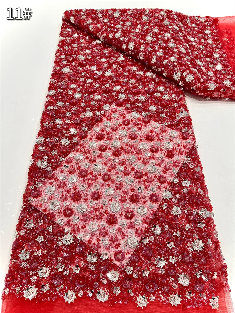 

Latest African Sequins Lace Fabric 2025 New High Quality Gorgeous Lace Beaded Mesh Fabric 5Yards For Women Wedding Party Dress