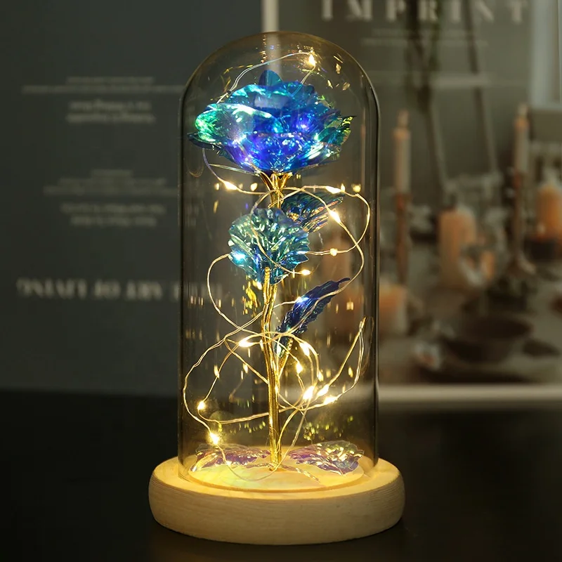 Galaxy Artificial Rose Flower LED Lamp Teddy Bear Saint Decoration For Valentine Mother Day Girl Birthday And Christmas Gift