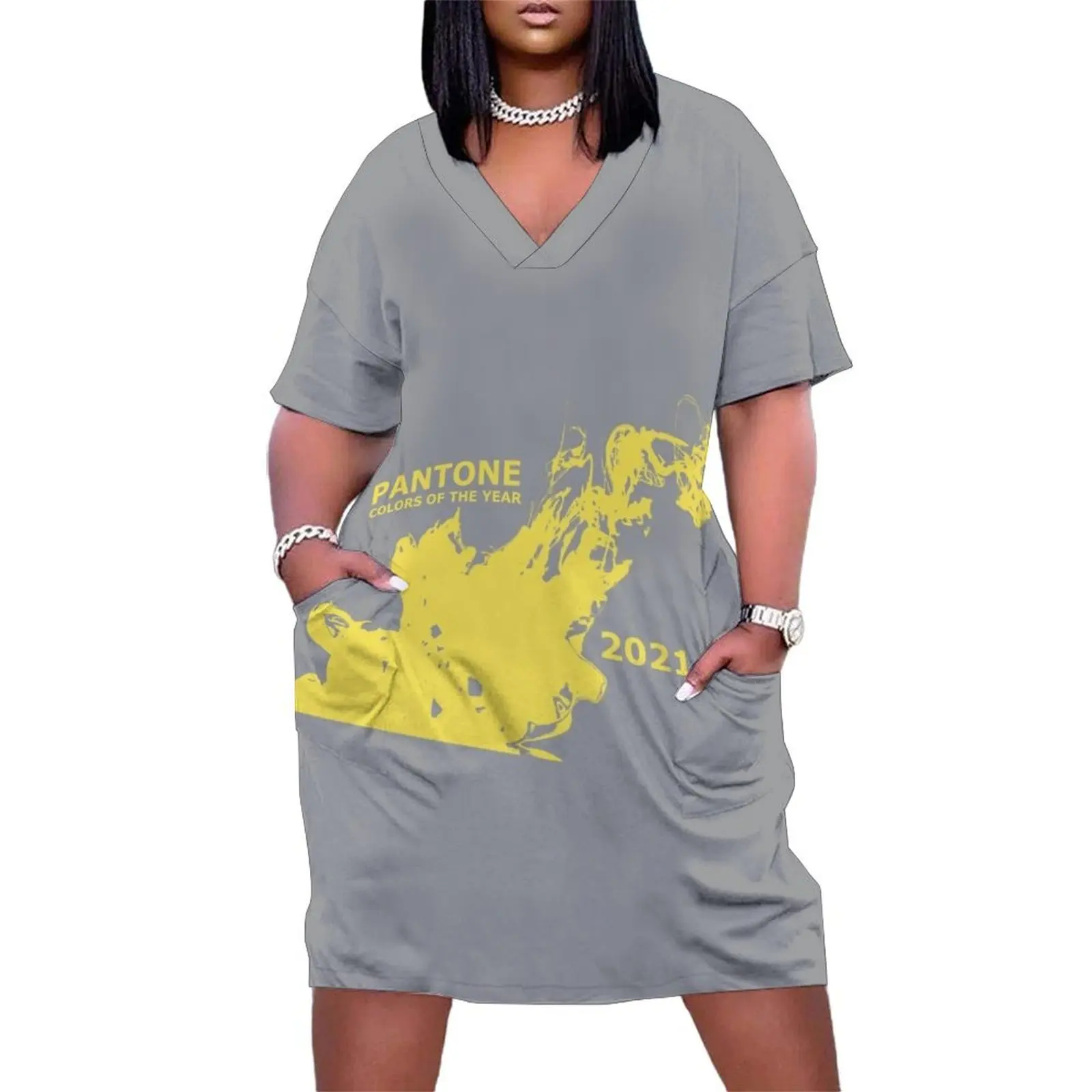 Pantone Color of the Year 2021 - Illuminating and Ultimate Gray Loose Pocket Dress ladies dresses for special occasions