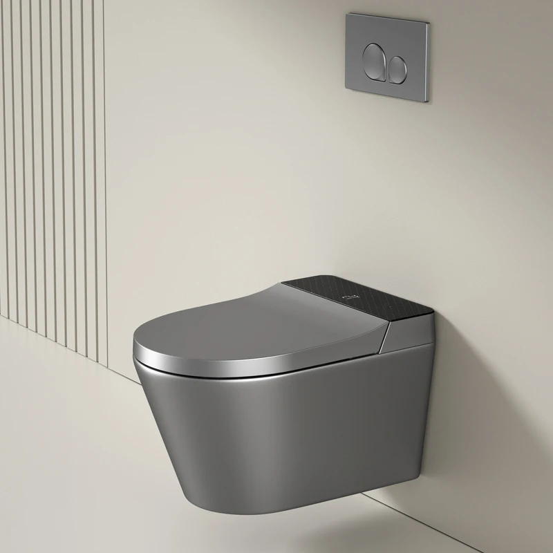 Gray Foot Sensor Automatic Flush Bathroom Wall Hung Intelligent Smart Toilet