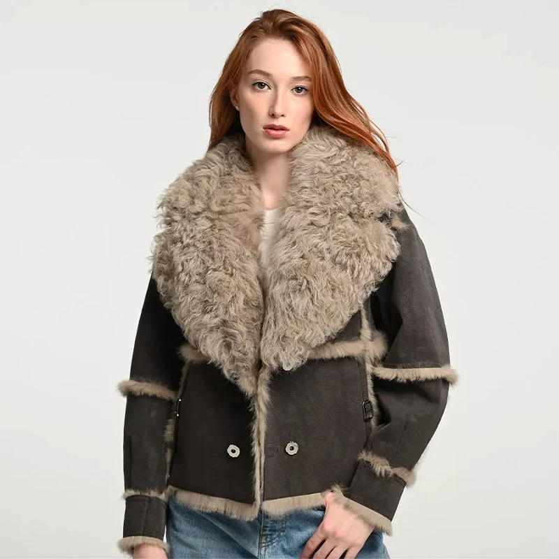 ผู้หญิงฤดูหนาวเสื้อขนสัตว์จริงธรรมชาติกระต่ายซับขนสัตว์ Sheepskin คอสั้นเสื้อร้อนขาย Lnternet Celebrity Jacket