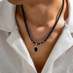 HNSP Tiger Eye Bead Rosary Necklace For Men Black Crystal Pendant Religion Protection Jewelry