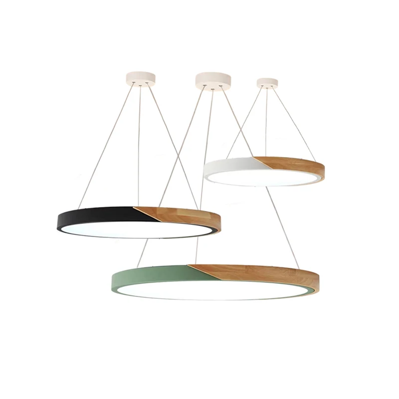 Upgrade Your Home With Our Exquisite 30-80cm 5cm Thin Pendant Light Crafted From Wood Black White Iron Body Dimming Func