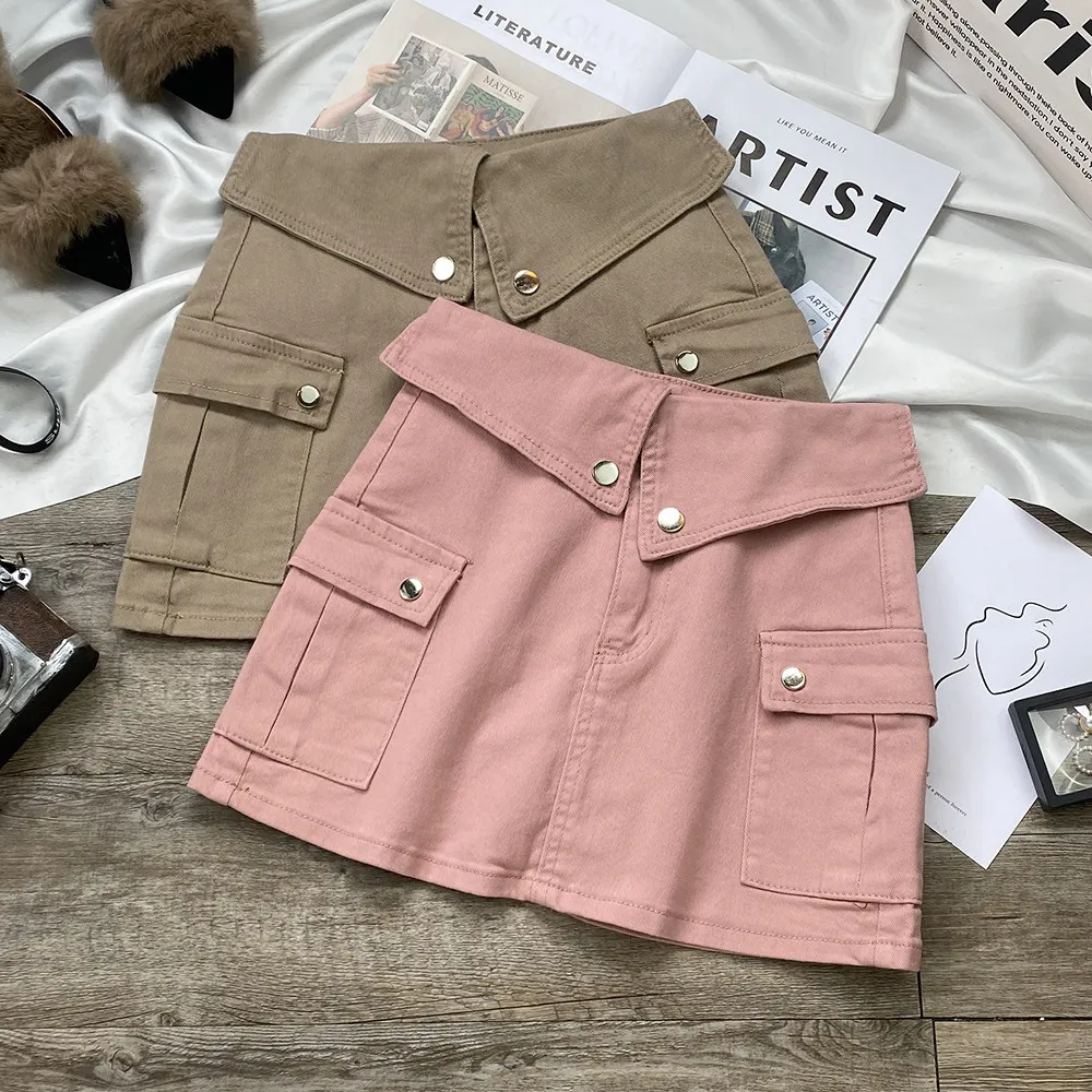 New Arrival Spring Women's Denim High-Waisted A-Line Short Cargo Skirt