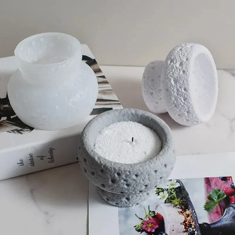 2PC Mini Round Storage Box Candle Cup Silicone Mold Rock Pattern Plaster Craft Mould for Home Decoration