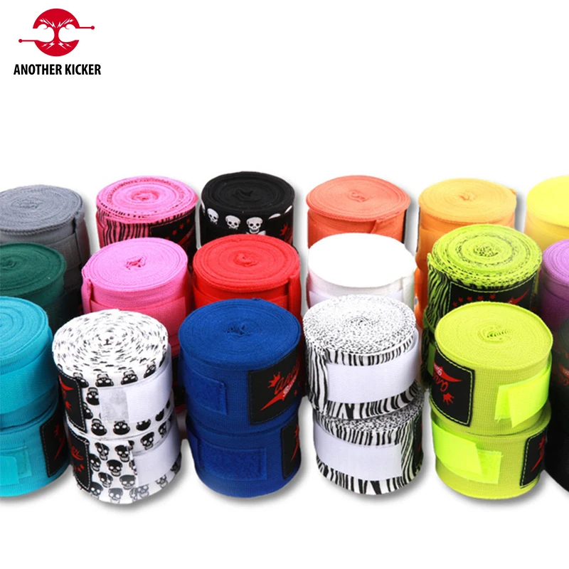 2 Rolls 3/5M Cotton Bandage Sports Strap Kick Bo MMA Hand Gloves Wraps Wrist Support Stripe Skull Muay Thai Bandages