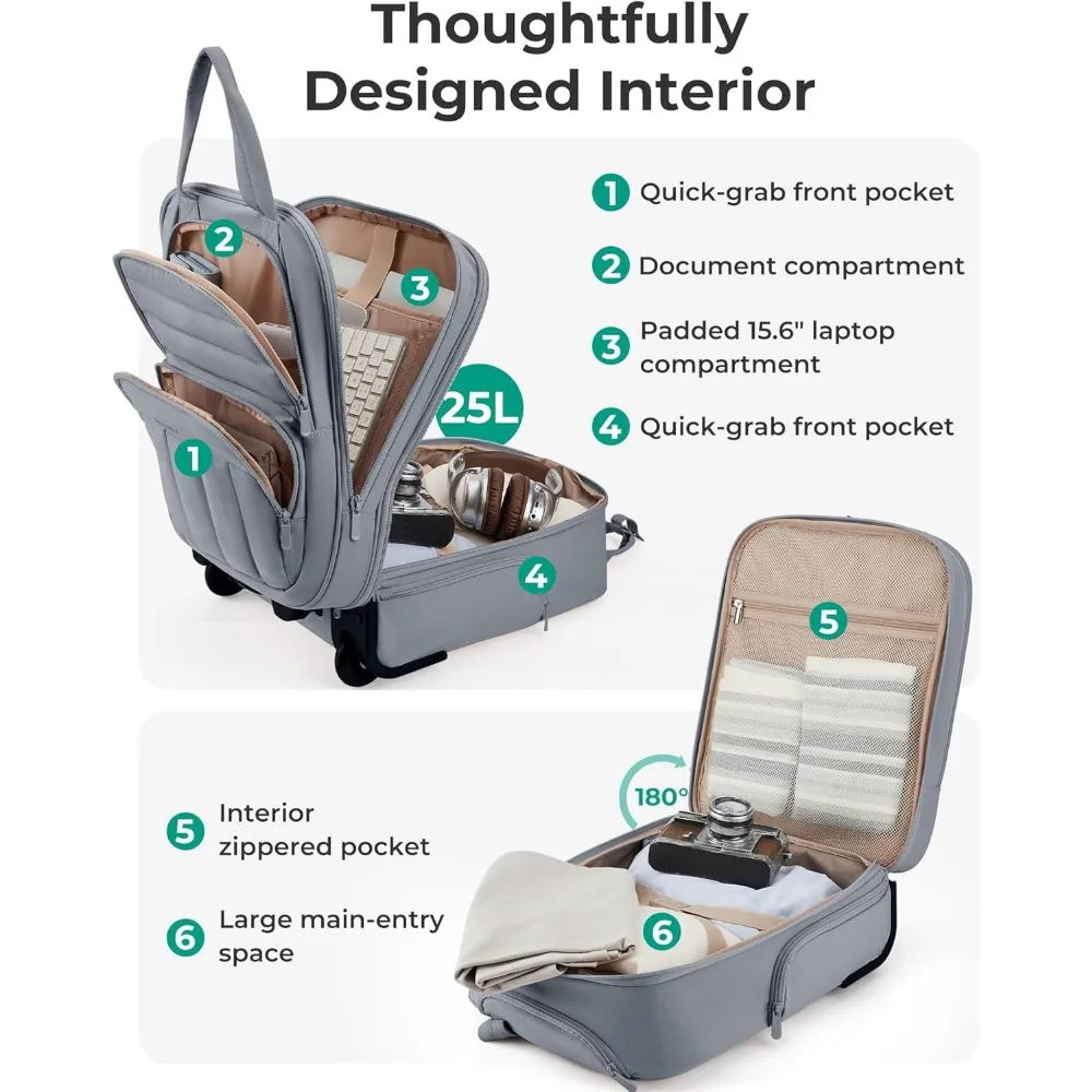 Lightweight 16-inch Underseat Carry-On Luggage with Wheels, Compact Travel Suitcase for Easy Airline Travel