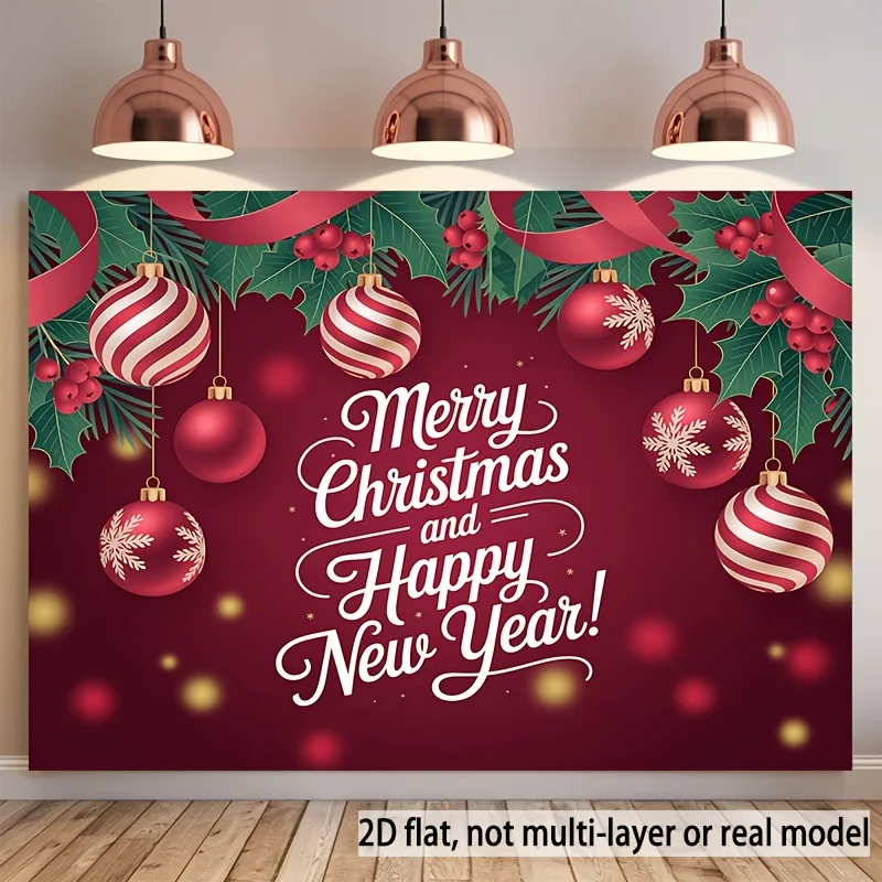 

VIKAMA Christmas New Year Tapestry Holly Berry Christmas Ball Living Room Background Wall Festival Party Decoration