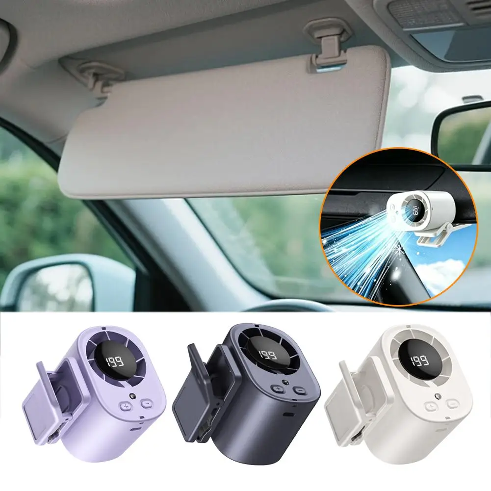 Summer Cooling USB Rechargeable Fan For Car Sun Visor Mini Clip-On Car Fan With Temperature Display car accessories interior