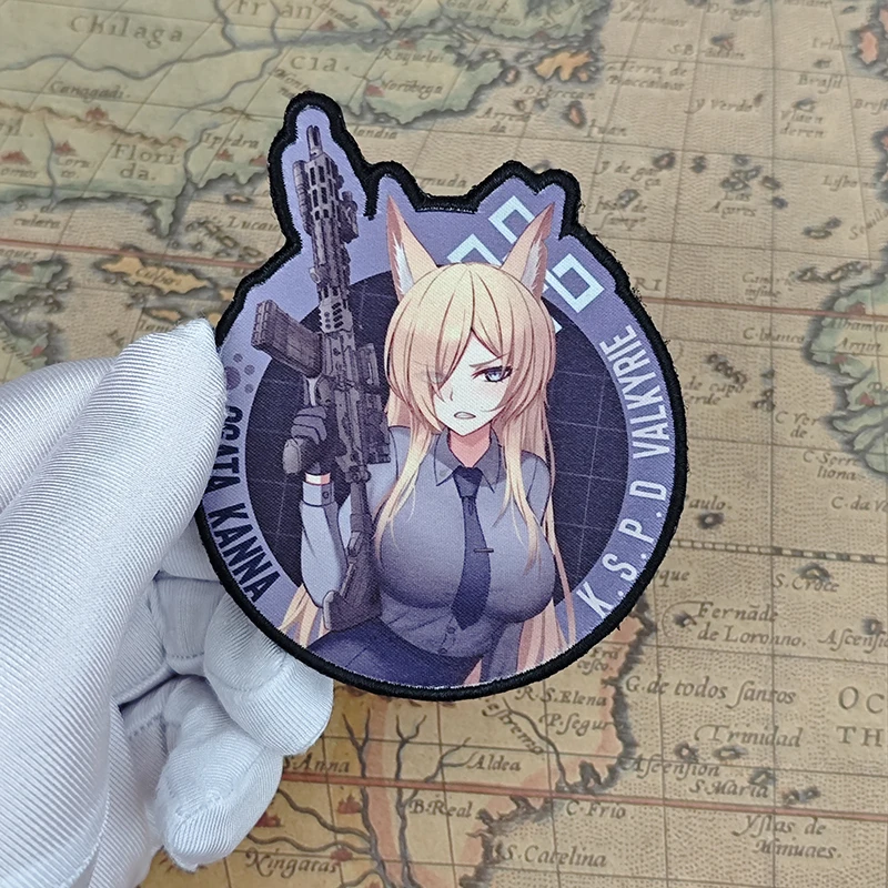 Blue Archive Ogata Kanna Military Morale Anime Hook&Loop Patches for Clothing Tactical Gun Girl Armband Backpack Sticker