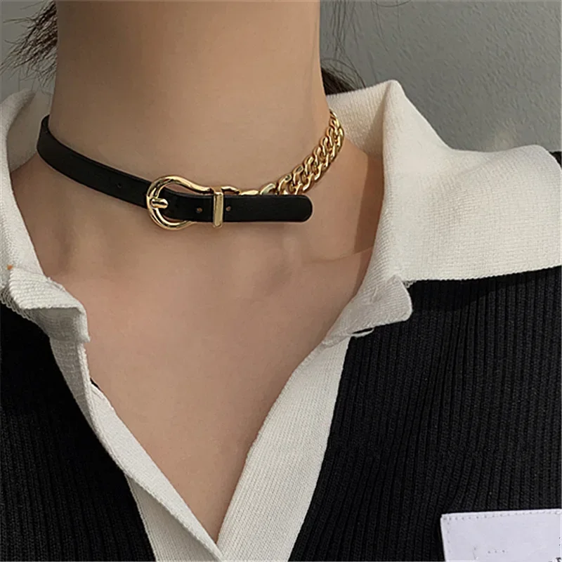 

Belt Chain Splicing Collarbone Chain Women's Fashionable Personalized Necklace Punk Style Short Style Temperament Neck Chain