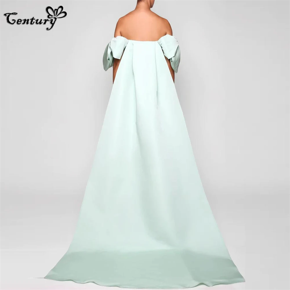 Mint Green Evening Dresses Long Big Bow Off Shoulder Satin Prom Gowns Women Formal Occasion Dresses Customized