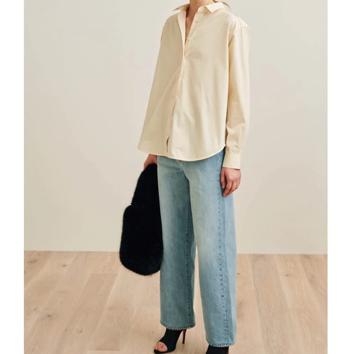 

2024 Spring and Summer Casual Commuting Loose Lapel Long Sleeve A-Line Shirt White Shirt for Women